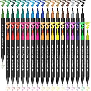أقلام تلوين فنية ملونة، 34 قلم تحديد فرشاة بطرف مزدوج، أقلام ملونة بنقاط دقيقة ورأس فرشاة للأطفال والكبار من كتب تلوين لمخططي دفاتر التلوين ورسائل كتابة الملاحظات أخذ الحروف in Kuwait