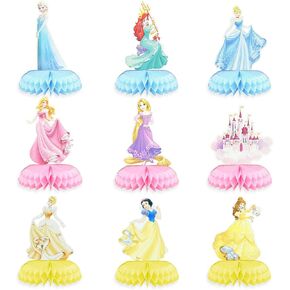 9 PCS Princess Party Honeycomb Centerpieces Decorations, Party Table Topper Decor for Girls Theme Birthday Baby Shower Christmas Party (Princess Theme)