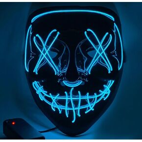 KaTiSeMo Halloween Mask LED Light up Mask,Halloween Purge Mask with 4 Lighting Modes,Scary Scream Mask for Festival Cosplay