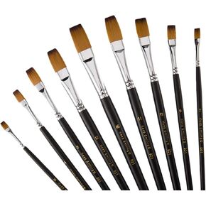 9 Pcs Filbert Long Handle Artist Paint Brush Set, Quality Synthetic Hair and Wooden Handle for Acrylic Watercolor Oil Painting, Great for Beginners and Professionals