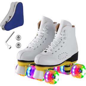 Ugboiu Roller Skates for Men and Women, Black Derby Roller Skates with 4 Shiny Wheel, Classic Double-Row Roller Skates for Indoor and Outdoor