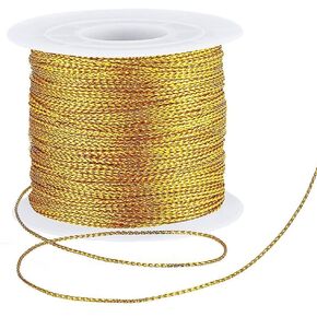 Gold String Metallic Cord 1mm Tinsel String Thread for Craft Jewelry Making Gift Wrapping Hanging Ornament 100 Meters (Gold)