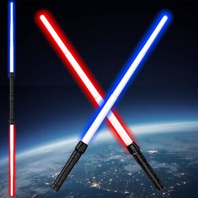 Light Sabers for Kids, Dual Light Swords Set for Xmas with FX Sound(Motion Sensitive), 2-in-1 Light Up Saber for Halloween Dress Up Parties, Galaxy War Fighters and Warriors, (2 Pack)