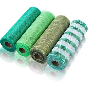 4 Rolls Mesh Ribbon, Metallic Foil Mesh Ribbon Metallic Mesh Ribbon for Door Wreath DIY Crafts Making Supplies (Green, Orange, Gold,6 Inch) in Kuwait