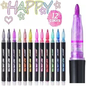 WFWJ 12 Colors Self Outline Metallic Markers,Super Squiggles Shimmer Markers Pen For Highlight Outline Metallic Markers Pen,Card- Drawing Making Cute Glitter Magic Markers Stationary Supplies in Saudi Arabia