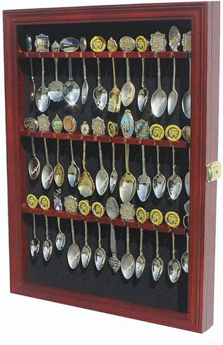 36 Souvenir Tea Spoon Display Case Rack Wall Mountable Cabinet Solid Wood Frame with Glass Door Lockable Cherry Finish in Kuwait