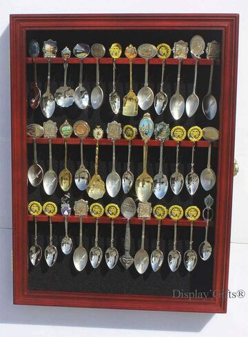 36 Souvenir Tea Spoon Display Case Rack Wall Mountable Cabinet Solid Wood Frame with Glass Door Lockable Cherry Finish in Kuwait