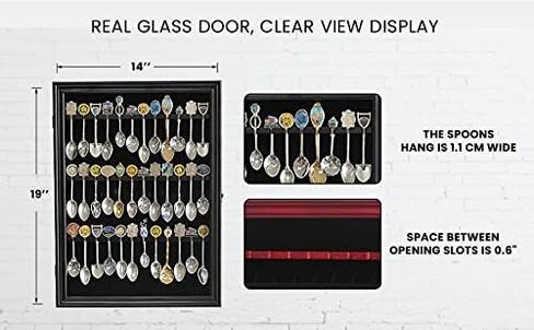 36 Souvenir Tea Spoon Display Case Rack Wall Mountable Cabinet Solid Wood Frame with Glass Door Lockable Cherry Finish in Kuwait