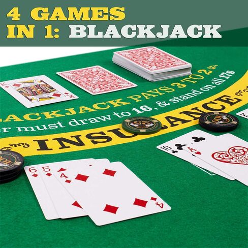 Brybelly Casino Night 4-in-1 Complete Game Set with Felts, Wheel, 100 Chips, Dice & Cards for Blackjack, Craps, Roulette & Texas Hold'em - Green Felt Double Sided Casino Tabletop Gaming Mat in Saudi Arabia