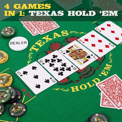 Brybelly Casino Night 4-in-1 Complete Game Set with Felts, Wheel, 100 Chips, Dice & Cards for Blackjack, Craps, Roulette & Texas Hold'em - Green Felt Double Sided Casino Tabletop Gaming Mat in Saudi Arabia