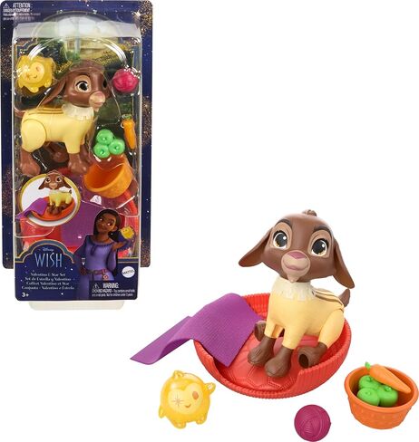 Mattel Disney Wish Set with Valentino & Star Figures & 6 Accessories Like Pet Bed & Blanket, Goat Figure Bends Back Legs in Saudi Arabia