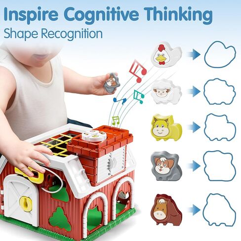 iPlay، iLearn Baby Shape Sorter Toys، حظيرة فرز حيوانات المزرعة للأطفال الصغار، لعبة مونتيسوري الموسيقية الحسية مع مركبات الجرار، هدايا عيد الميلاد التعليمية لعيد الميلاد 12 18 24 شهرًا 1 2 3 4 سنوات من البنات والأولاد in Kuwait
