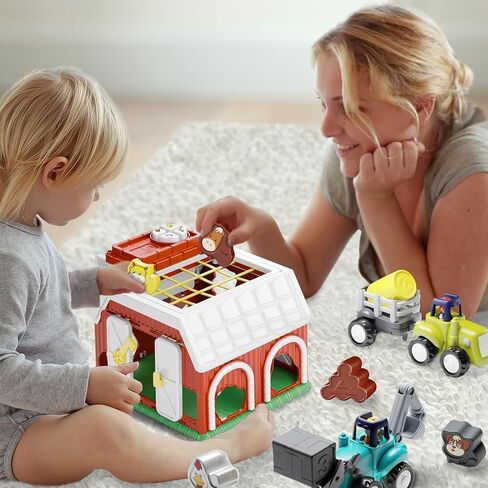 iPlay، iLearn Baby Shape Sorter Toys، حظيرة فرز حيوانات المزرعة للأطفال الصغار، لعبة مونتيسوري الموسيقية الحسية مع مركبات الجرار، هدايا عيد الميلاد التعليمية لعيد الميلاد 12 18 24 شهرًا 1 2 3 4 سنوات من البنات والأولاد in Kuwait