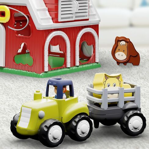 iPlay، iLearn Baby Shape Sorter Toys، حظيرة فرز حيوانات المزرعة للأطفال الصغار، لعبة مونتيسوري الموسيقية الحسية مع مركبات الجرار، هدايا عيد الميلاد التعليمية لعيد الميلاد 12 18 24 شهرًا 1 2 3 4 سنوات من البنات والأولاد in Kuwait
