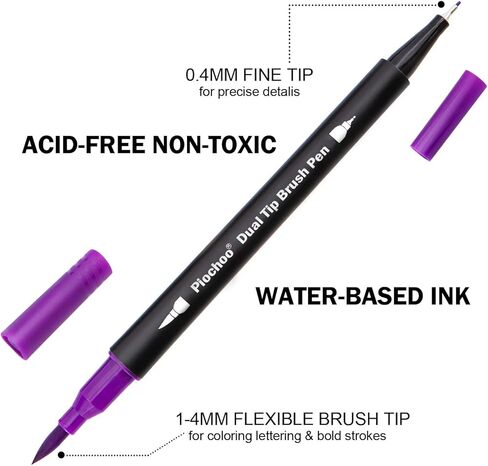 أقلام تلوين فنية ملونة، 34 قلم تحديد فرشاة بطرف مزدوج، أقلام ملونة بنقاط دقيقة ورأس فرشاة للأطفال والكبار من كتب تلوين لمخططي دفاتر التلوين ورسائل كتابة الملاحظات أخذ الحروف in Kuwait