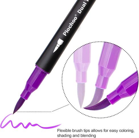 أقلام تلوين فنية ملونة، 34 قلم تحديد فرشاة بطرف مزدوج، أقلام ملونة بنقاط دقيقة ورأس فرشاة للأطفال والكبار من كتب تلوين لمخططي دفاتر التلوين ورسائل كتابة الملاحظات أخذ الحروف in Kuwait