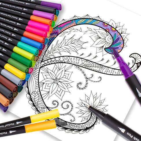 أقلام تلوين فنية ملونة، 34 قلم تحديد فرشاة بطرف مزدوج، أقلام ملونة بنقاط دقيقة ورأس فرشاة للأطفال والكبار من كتب تلوين لمخططي دفاتر التلوين ورسائل كتابة الملاحظات أخذ الحروف in Kuwait