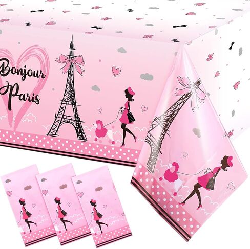 Tatuo Paris Party Decorations Theme Plastic Tablecloth Eiffel Tower Table Covers Day in for Girls Themed Birthday and Supplies, 54 x 108 Inch, inches in Saudi Arabia