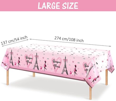 Tatuo Paris Party Decorations Theme Plastic Tablecloth Eiffel Tower Table Covers Day in for Girls Themed Birthday and Supplies, 54 x 108 Inch, inches in Saudi Arabia