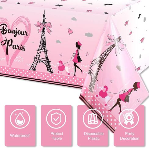 Tatuo Paris Party Decorations Theme Plastic Tablecloth Eiffel Tower Table Covers Day in for Girls Themed Birthday and Supplies, 54 x 108 Inch, inches in Saudi Arabia
