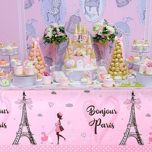 Tatuo Paris Party Decorations Theme Plastic Tablecloth Eiffel Tower Table Covers Day in for Girls Themed Birthday and Supplies, 54 x 108 Inch, inches in Saudi Arabia