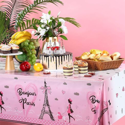 Tatuo Paris Party Decorations Theme Plastic Tablecloth Eiffel Tower Table Covers Day in for Girls Themed Birthday and Supplies, 54 x 108 Inch, inches in Saudi Arabia