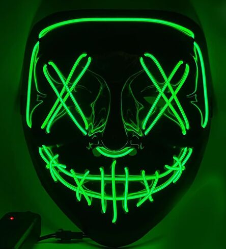 KaTiSeMo Halloween Mask LED Light up Mask,Halloween Purge Mask with 4 Lighting Modes,Scary Scream Mask for Festival Cosplay in Kuwait