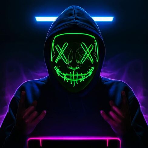 KaTiSeMo Halloween Mask LED Light up Mask,Halloween Purge Mask with 4 Lighting Modes,Scary Scream Mask for Festival Cosplay in Kuwait