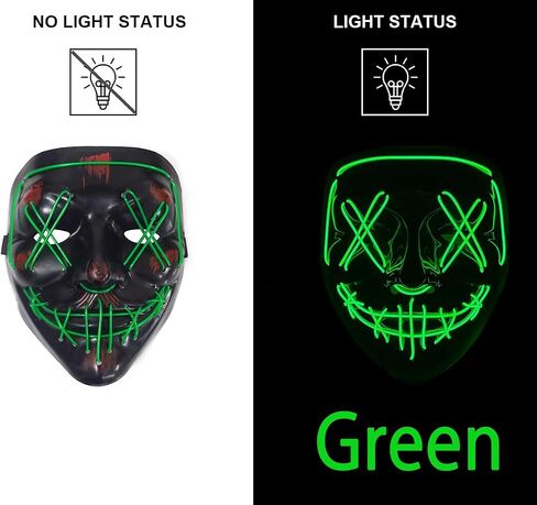 KaTiSeMo Halloween Mask LED Light up Mask,Halloween Purge Mask with 4 Lighting Modes,Scary Scream Mask for Festival Cosplay in Kuwait