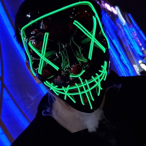 KaTiSeMo Halloween Mask LED Light up Mask,Halloween Purge Mask with 4 Lighting Modes,Scary Scream Mask for Festival Cosplay in Kuwait