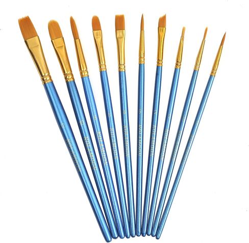 كولامون مجموعة فرش طلاء من النايلون مكونة من 10 قطع، فرش طلاء اكريليك بطرف دائري مدبب لزيت الاكريليك والوجه والصخور والوجه والاظافر والطلاء المصغر بتفاصيل دقيقة in Kuwait