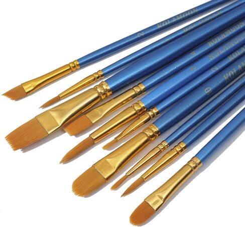 كولامون مجموعة فرش طلاء من النايلون مكونة من 10 قطع، فرش طلاء اكريليك بطرف دائري مدبب لزيت الاكريليك والوجه والصخور والوجه والاظافر والطلاء المصغر بتفاصيل دقيقة in Kuwait