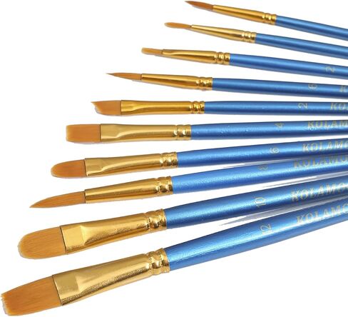 كولامون مجموعة فرش طلاء من النايلون مكونة من 10 قطع، فرش طلاء اكريليك بطرف دائري مدبب لزيت الاكريليك والوجه والصخور والوجه والاظافر والطلاء المصغر بتفاصيل دقيقة in Kuwait