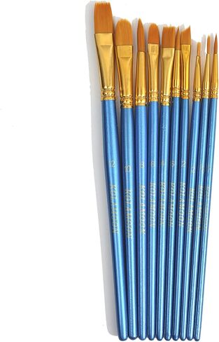 كولامون مجموعة فرش طلاء من النايلون مكونة من 10 قطع، فرش طلاء اكريليك بطرف دائري مدبب لزيت الاكريليك والوجه والصخور والوجه والاظافر والطلاء المصغر بتفاصيل دقيقة in Kuwait