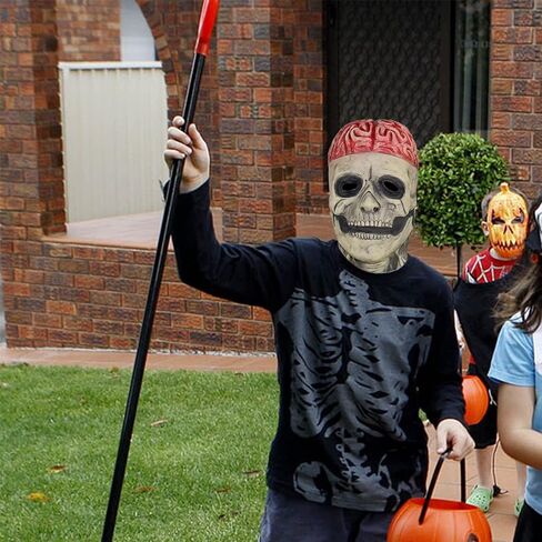 AUSTUFF هالوين الجمجمة قناع كامل رئيس قناع مخيف مخيف اللاتكس خوذة واقعية اللاتكس الهيكل العظمي الدعائم هالوين تأثيري زي الحفلات in Kuwait