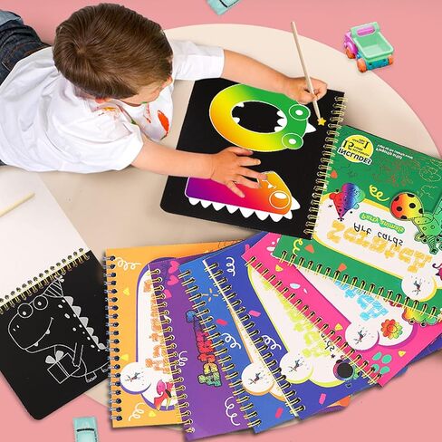 Drive Travel Magic Rainbow Scratch Art Crafts Kit 3 Themes Perfect Party Games Favor and Birthday Gift for Kids Keep The Children Busy(Dinosaurs, sea World, Party Animals) in Kuwait
