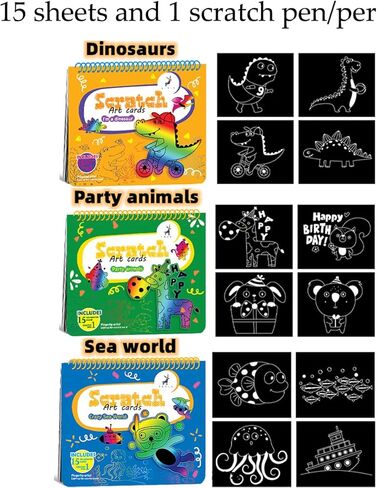 Drive Travel Magic Rainbow Scratch Art Crafts Kit 3 Themes Perfect Party Games Favor and Birthday Gift for Kids Keep The Children Busy(Dinosaurs, sea World, Party Animals) in Kuwait