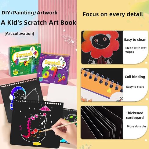 Drive Travel Magic Rainbow Scratch Art Crafts Kit 3 Themes Perfect Party Games Favor and Birthday Gift for Kids Keep The Children Busy(Dinosaurs, sea World, Party Animals) in Kuwait