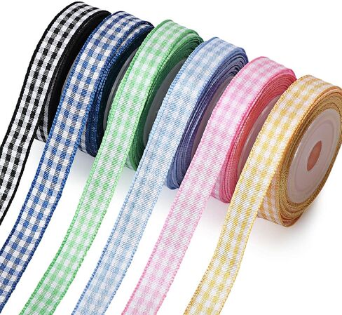 SOFIRE Gingham Ribbon for Gift Wrapping, Plaid Buffalo Ribbon 3/8 Inch Wide 6 Rolls 30 Yards Checkered Ribbon for Crafts in Kuwait