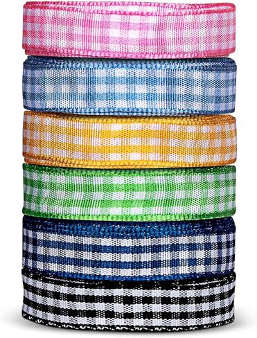 SOFIRE Gingham Ribbon for Gift Wrapping, Plaid Buffalo Ribbon 3/8 Inch Wide 6 Rolls 30 Yards Checkered Ribbon for Crafts in Kuwait