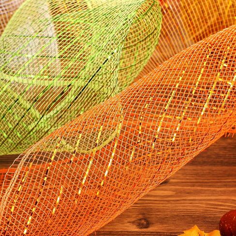 4 Rolls Mesh Ribbon, Metallic Foil Mesh Ribbon Metallic Mesh Ribbon for Door Wreath DIY Crafts Making Supplies (Green, Orange, Gold,6 Inch) in Saudi Arabia