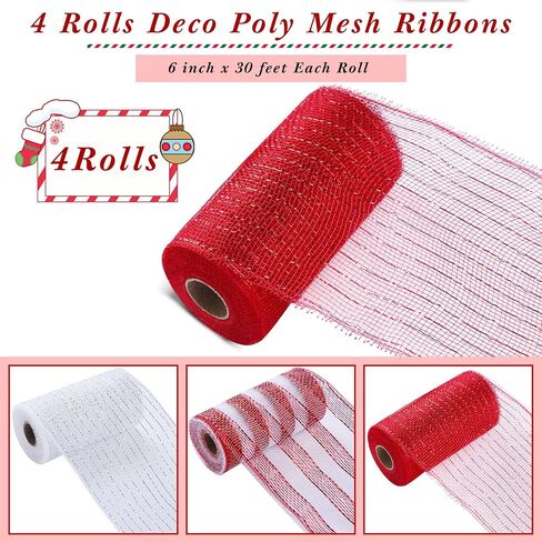 4 Rolls Mesh Ribbon, Metallic Foil Mesh Ribbon Metallic Mesh Ribbon for Door Wreath DIY Crafts Making Supplies (Green, Orange, Gold,6 Inch) in Saudi Arabia