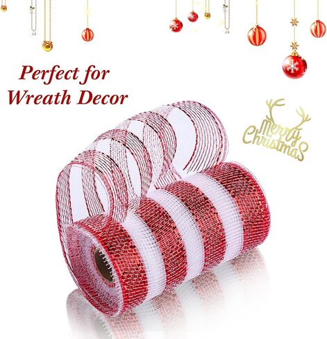 4 Rolls Mesh Ribbon, Metallic Foil Mesh Ribbon Metallic Mesh Ribbon for Door Wreath DIY Crafts Making Supplies (Green, Orange, Gold,6 Inch) in Saudi Arabia