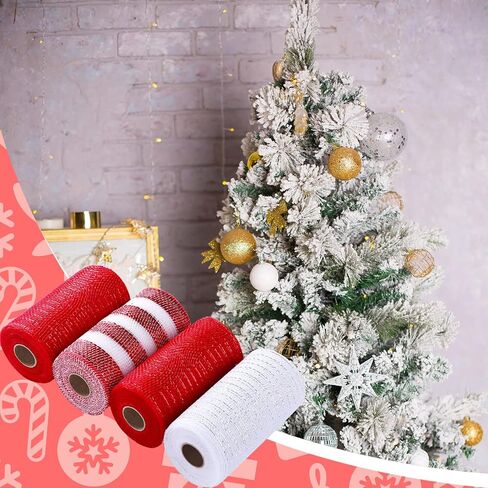 4 Rolls Mesh Ribbon, Metallic Foil Mesh Ribbon Metallic Mesh Ribbon for Door Wreath DIY Crafts Making Supplies (Green, Orange, Gold,6 Inch) in Saudi Arabia