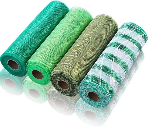 4 Rolls Mesh Ribbon, Metallic Foil Mesh Ribbon Metallic Mesh Ribbon for Door Wreath DIY Crafts Making Supplies (Green, Orange, Gold,6 Inch) in Kuwait