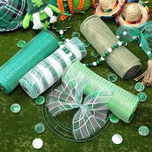 4 Rolls Mesh Ribbon, Metallic Foil Mesh Ribbon Metallic Mesh Ribbon for Door Wreath DIY Crafts Making Supplies (Green, Orange, Gold,6 Inch) in Kuwait