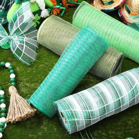 4 Rolls Mesh Ribbon, Metallic Foil Mesh Ribbon Metallic Mesh Ribbon for Door Wreath DIY Crafts Making Supplies (Green, Orange, Gold,6 Inch) in Kuwait