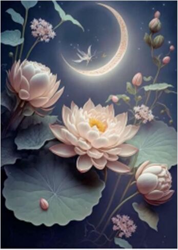 BOHUAYI مجموعات الطلاء الماسي للبالغين، طلاء يدوي 5D بالأرقام للبالغين المبتدئين، لوحات فنية بنقاط الماس الحفر الكامل DIY لديكور المنزل الجداري 11.8 × 15.7 بوصة (زهرة اللوتس) in Kuwait