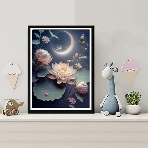 BOHUAYI مجموعات الطلاء الماسي للبالغين، طلاء يدوي 5D بالأرقام للبالغين المبتدئين، لوحات فنية بنقاط الماس الحفر الكامل DIY لديكور المنزل الجداري 11.8 × 15.7 بوصة (زهرة اللوتس) in Kuwait