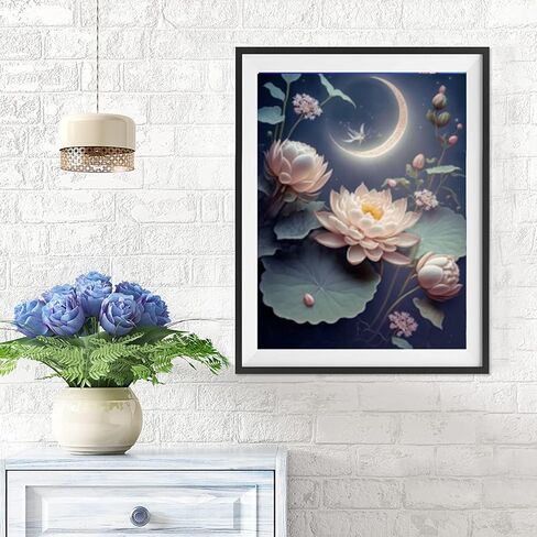 BOHUAYI مجموعات الطلاء الماسي للبالغين، طلاء يدوي 5D بالأرقام للبالغين المبتدئين، لوحات فنية بنقاط الماس الحفر الكامل DIY لديكور المنزل الجداري 11.8 × 15.7 بوصة (زهرة اللوتس) in Kuwait